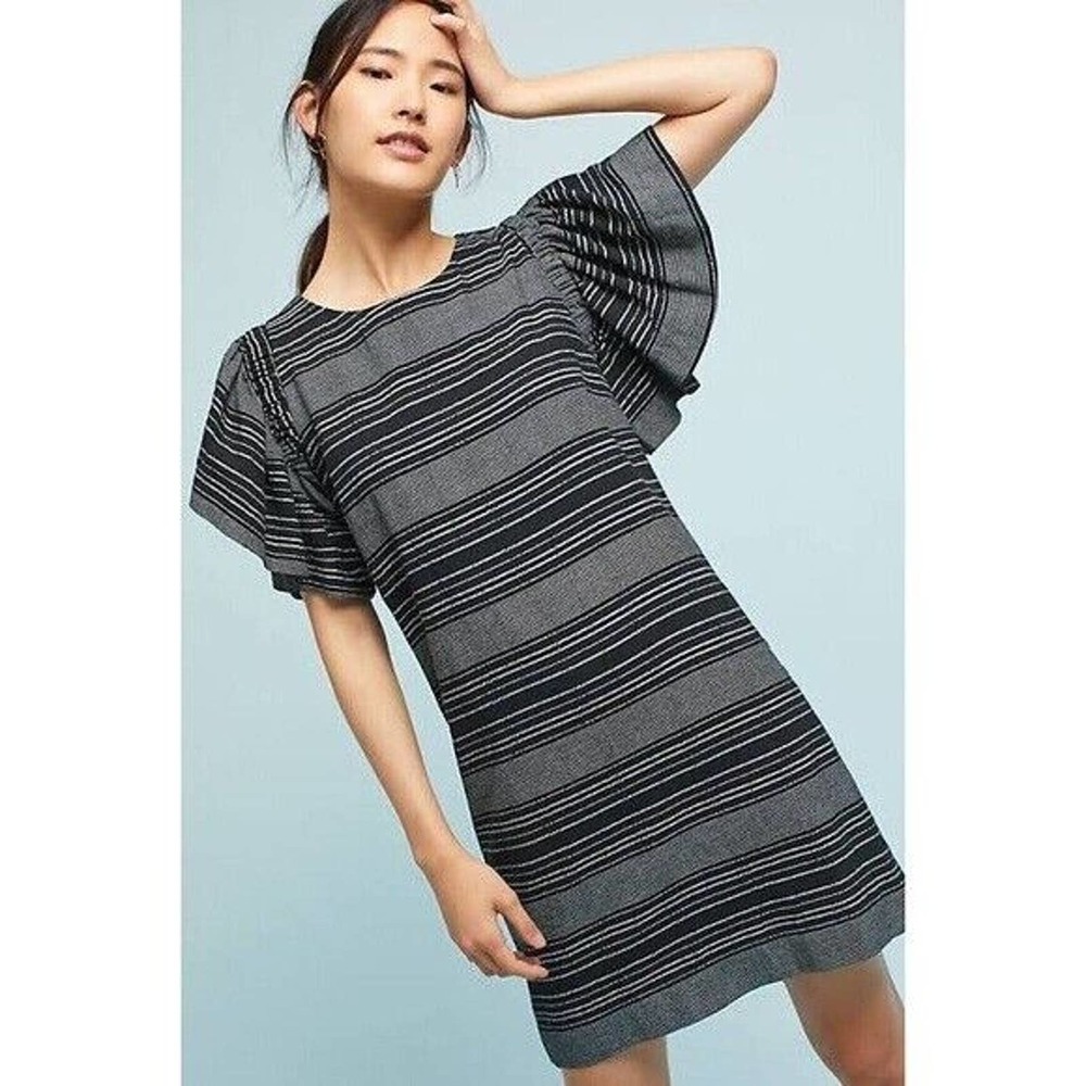 ANTHROPOLOGIE NWT $148 Moon River Striped Denmark Flutter Shift Dress Size XS